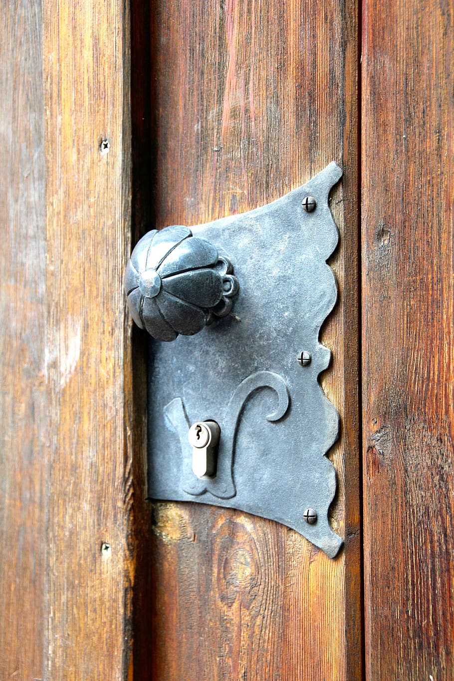 puerta, knauf, metal, viejo, nostalgia, antiguo, entrada, protección, madera - material, seguridad
