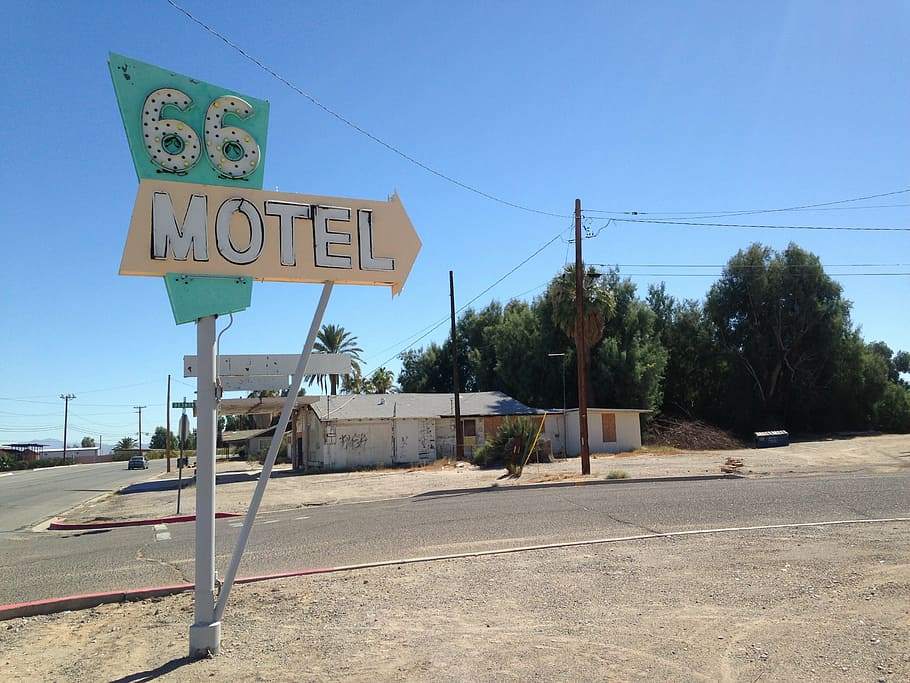 66モーテルの看板, 道路, ルート66, モーテル, 古い, 看板, 道標, 方向, アメリカ, ストリート