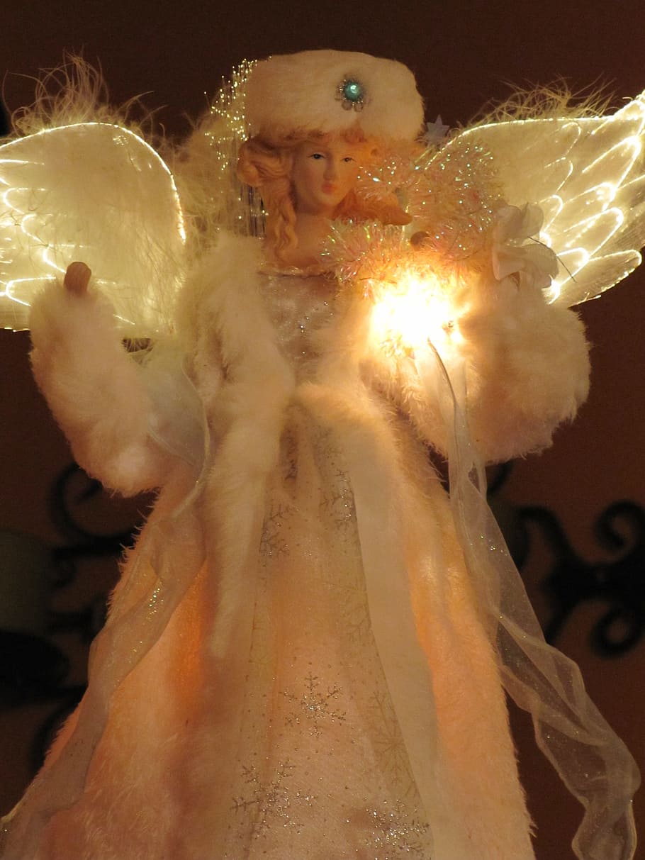 fibra óptica, lámpara de mesa de ángel, navidad, ángel, decoración, árbol, luces, celebración, noche, parte del cuerpo humano