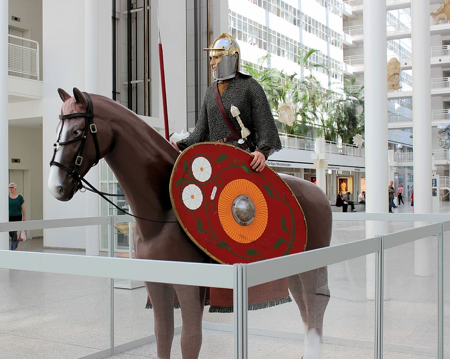 Sculpture, Horse, Knight, The Hague, atrium, town hall, indoors, adults only, one person, one man only