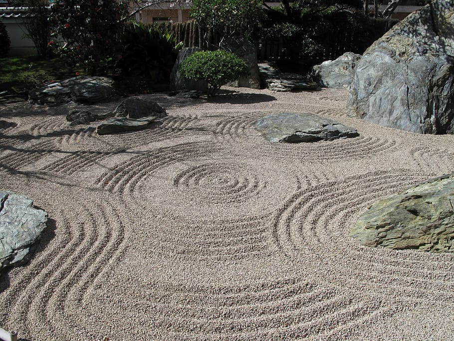 sand art photography, garden, japanese, dry, landscape, zen, peaceful, tranquil, stone, serene