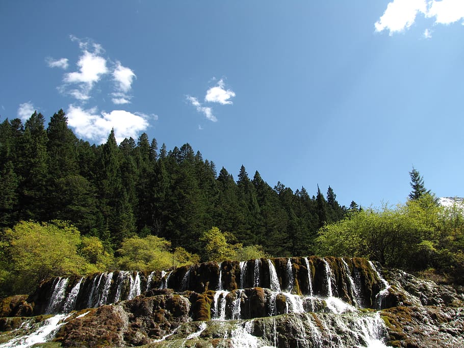 falls, jiuzhaigou, journey to the west, landscape, tree, plant, scenics - nature, sky, beauty in nature, nature