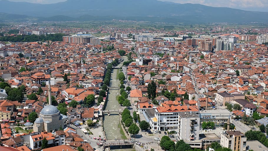 prizren, kosovo, pemandangan, kota, sejarah, jembatan, lebih tinggi, lanskap, lanskap kota, kota tua