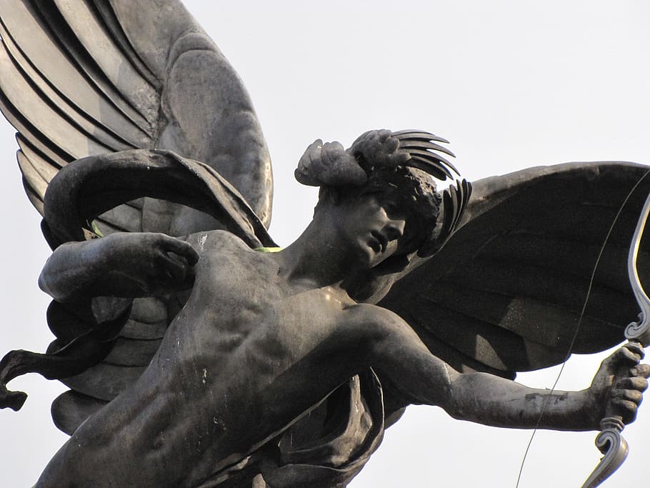 cupid statue, white, surface, statue, eros, piccadilly, london, city, monument, sculpture