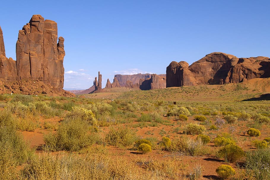 stone formation, blue, sky, graceful, monument valley, utah, usa, erosion, desert, red rocks