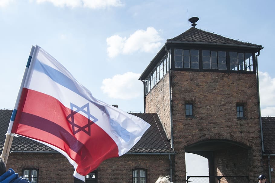 auschwitz, bendera, Polandia, kamp konsentrasi, perang, bencana, bendera Polandia, kebangsaan, bendera Yahudi, Yahudi