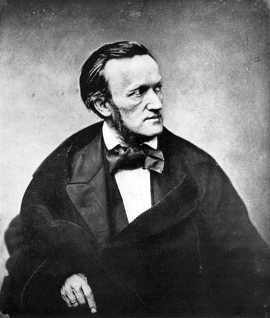 richard wagner, composer, playwright, philosopher, poet, writer, theatre director, conductor, german, black and white