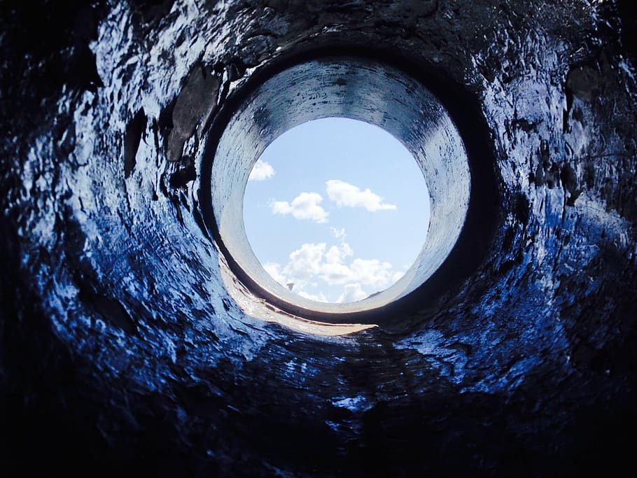 vigia, buraco, tubo, céu, azul, janela, volta, túnel, arquitetura, dia