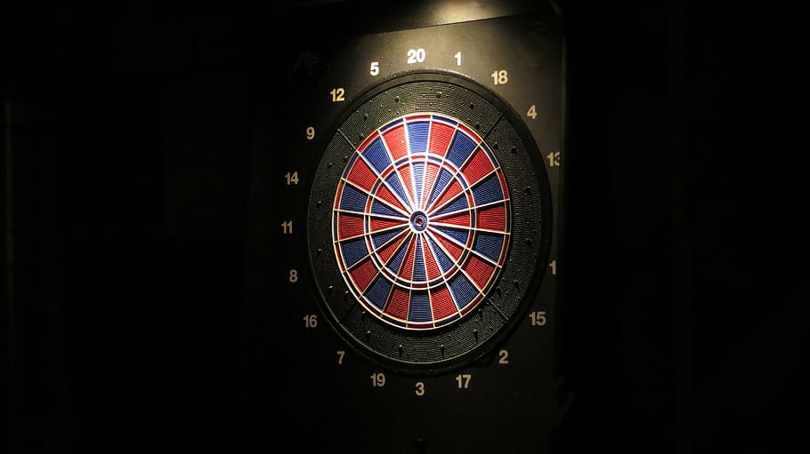 round, black, red, blue, dartboard, target, darts, throw, sport, competition