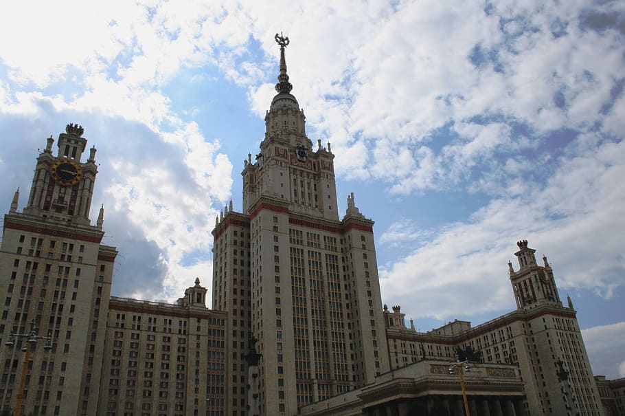 university, building, architecture, institution of learning, tower, stalinist-gothic style, tiered, off-white, student, education