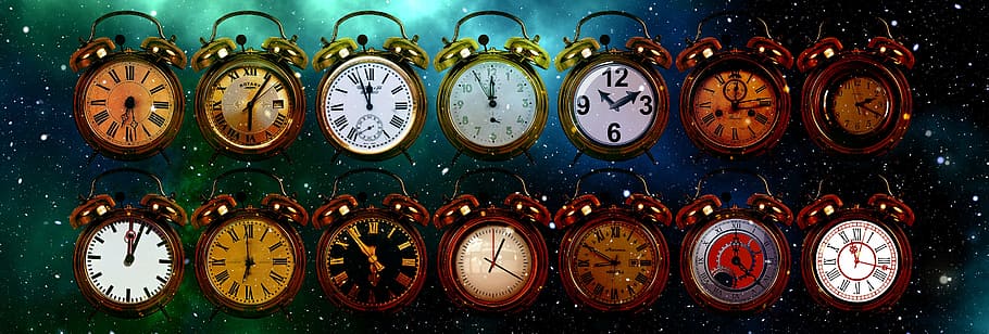 closeup, photography, assorted-color analog clock lot, time, clock, alarm clock, time of, business, appointment, past