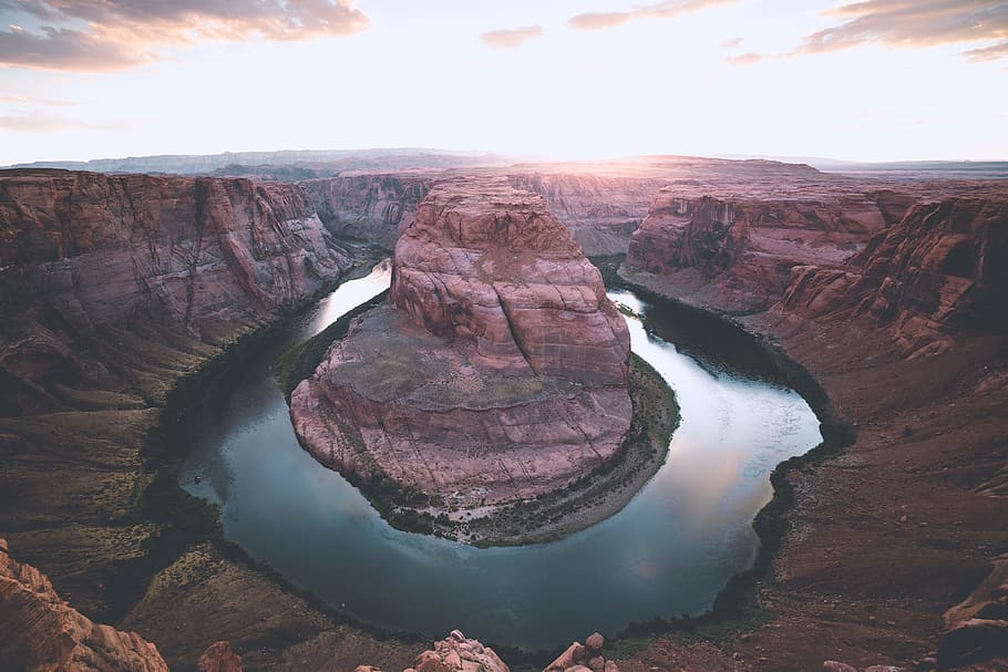 horseshoe, bend, river, water, landscape, view, nature, cloud, beauty in nature, scenics - nature