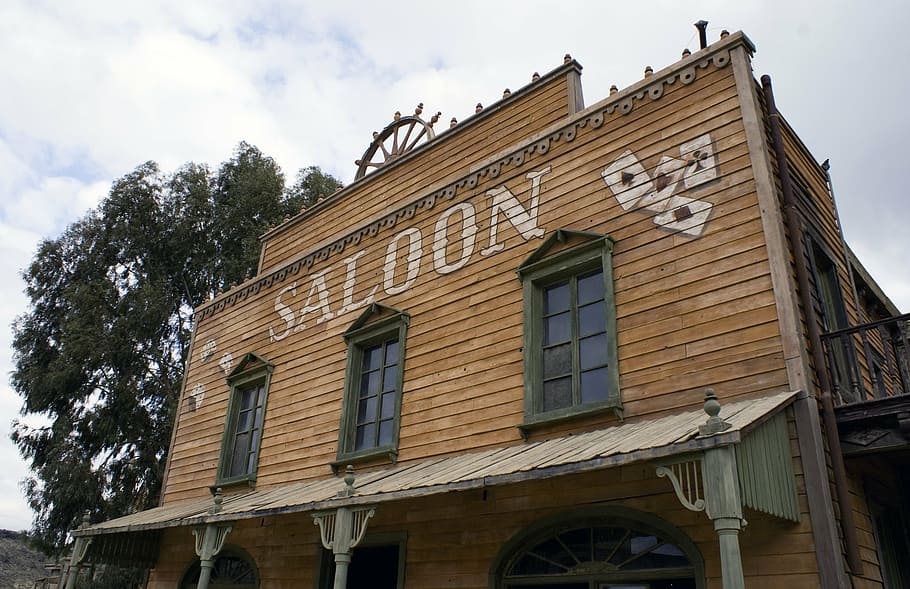 worm-eye, view, brown, concrete, house, saloon, bar, old saloon, western saloon, ghost town