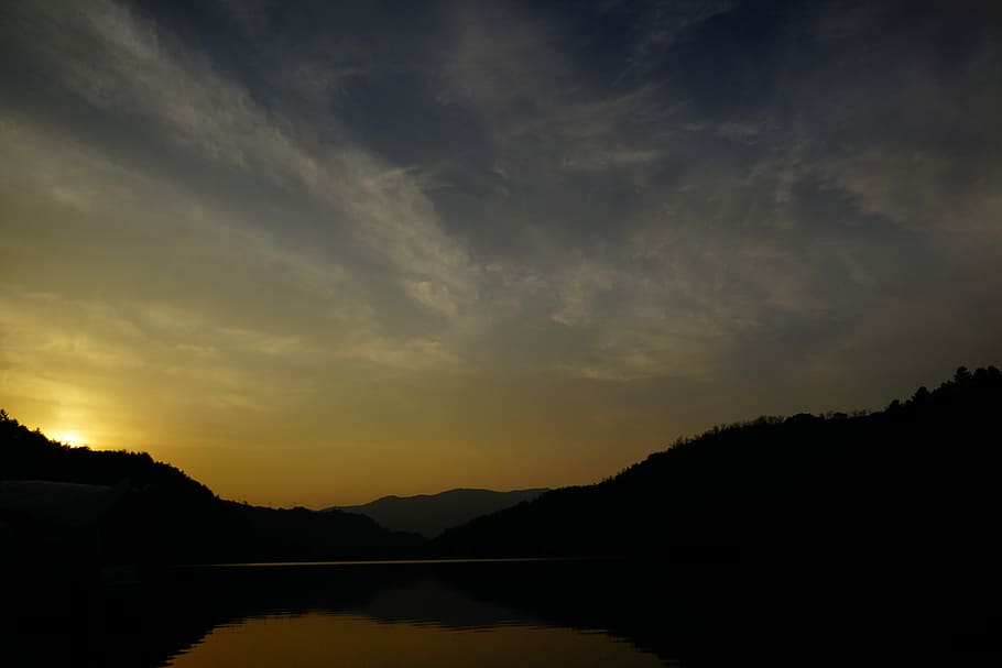 resplandor, lago, puesta del sol, cielo, paisaje del lago, reflexiones, yangpyeong, arquitectos paisajistas, viaje, nube