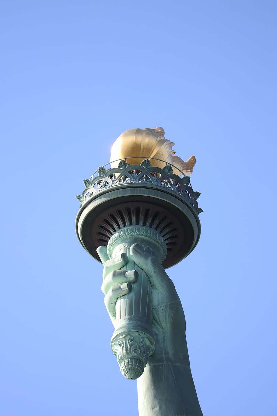 statue, liberty, monument, nyc, torch, immigration, sky, sculpture, low angle view, clear sky