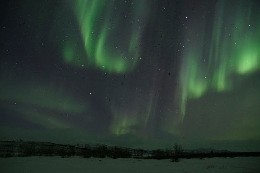 landscape photo, aurora borealis, northern lights, sweden, lapland, solar wind, light phenomenon, aurora, starry sky, night