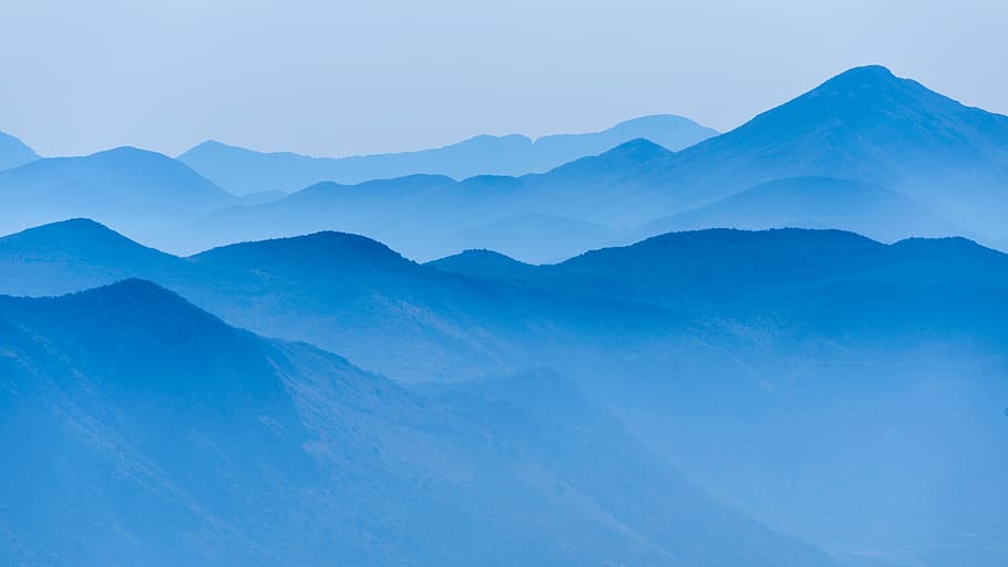 azul, distante, montanhas, colinas, paisagem, papel de parede HD, panorâmico, elevação, altitude, vista