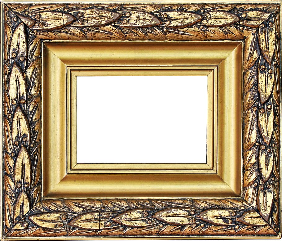 brown, photo frame, gold frame, stucco frame, antique, old, wooden frame, magnificent frame, historical picture frame, decoration