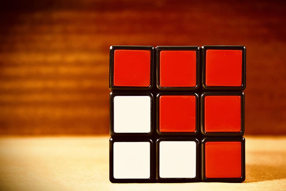 puzzle, cube, game, toy, 3d, colorful, strategy, red, white, rubiks