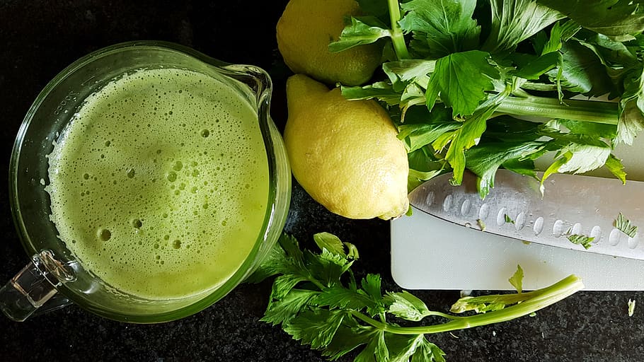 smoothy, glass, celery, lemon, knife, food and drink, freshness, food, healthy eating, drink