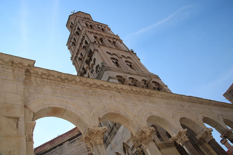 Split, Croacia, viajes, mediterráneo, ciudad, arquitectura, estructura construida, vista de ángulo bajo, historia, pasado