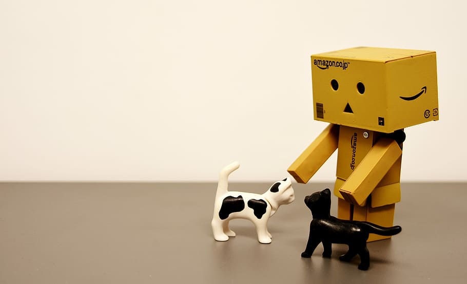 brown, box robot, playing, cats toys, danbo, cat, funny, figure, toys, deco