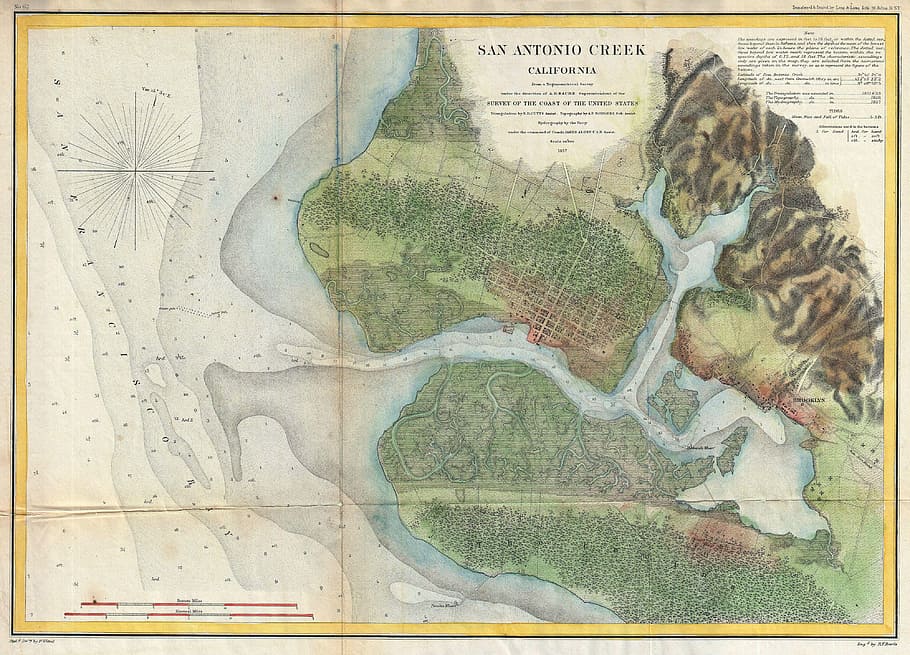 1857 map, Map, Oakland, California, 1857, city, photos, public domain, United States, old