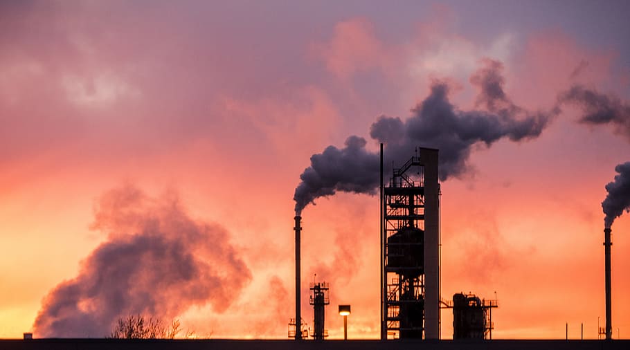 factory, blowing, smoke, golden, hour, Sunset, Refinery, Industrial, Gas, Gas, Oil, industrial