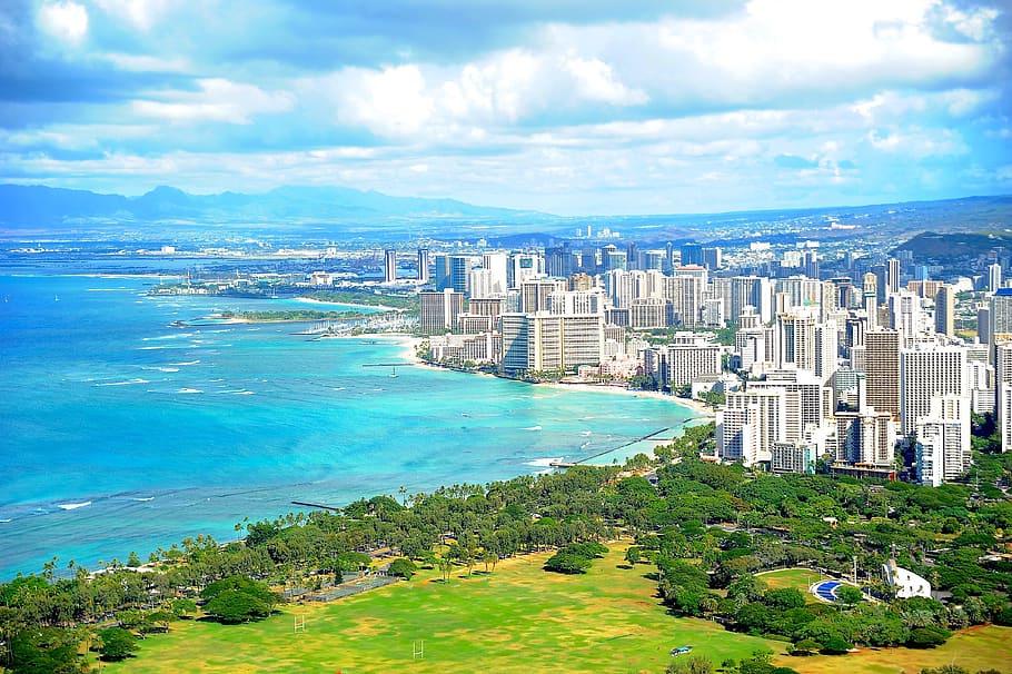 hawaii, honolulu, waikiki, diamond head, island, vacations, tropical, travel, sky, sun