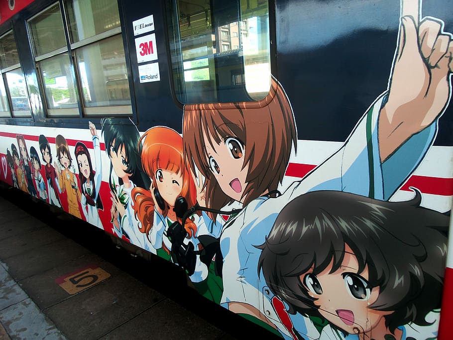 negro, autobús, pasando, estación, Japón, Tokio, tren, manga, anime, decoración
