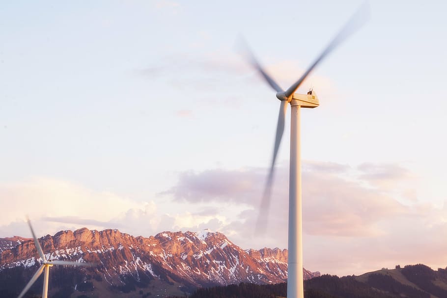 spinning, windmill, white, sky, daytime, windräder, wind energy, wind power, wind park, pinwheel