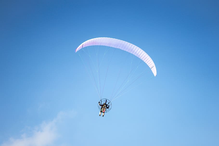 fun, exciting, parachute, jump, man, people, sky, extreme sports, paragliding, adventure