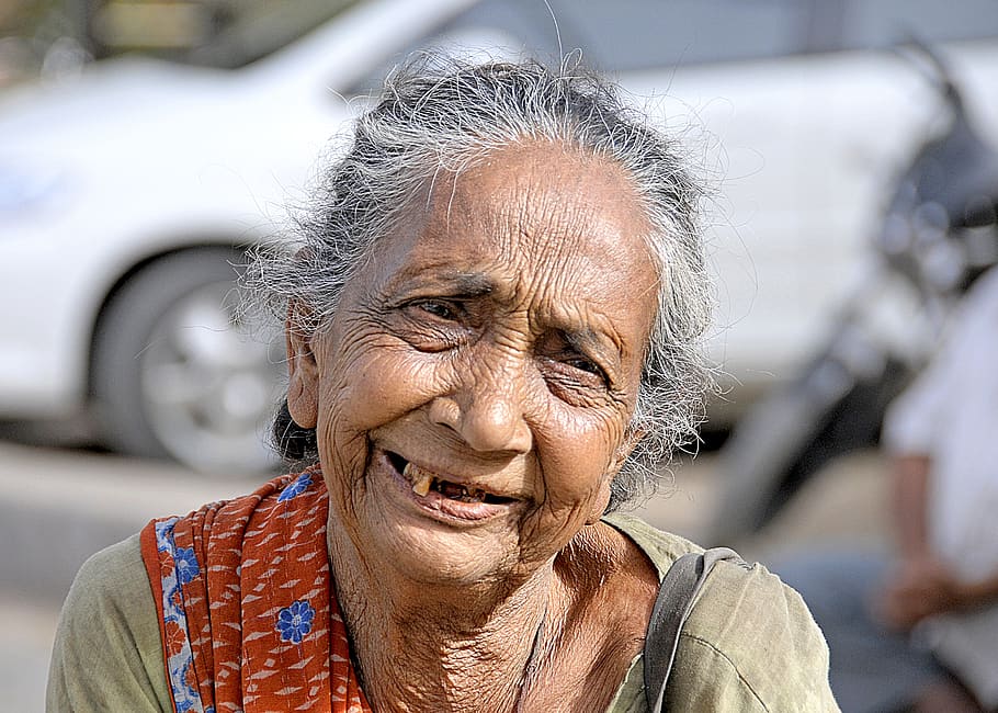Índia, senhora, velho, mulher, fêmea, viagem, pobre, adulto, tradicional, Ásia