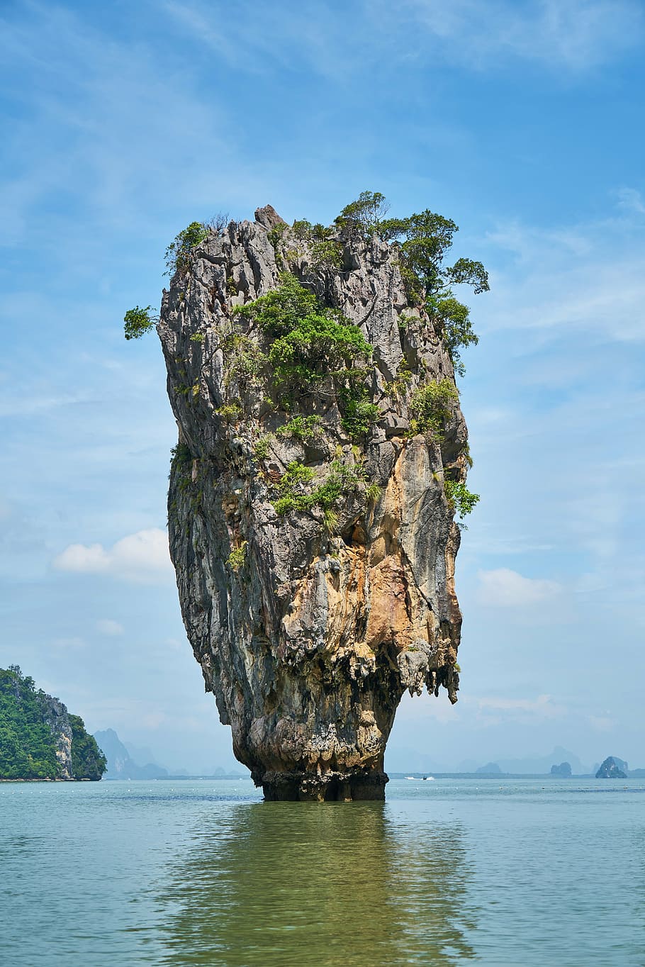 formación de piedra, fotografía oceánica, bahía de phang nga, provincia de phuket, isla james bond, tailandia, isla, mar de andaman asia, playa, cielo despejado
