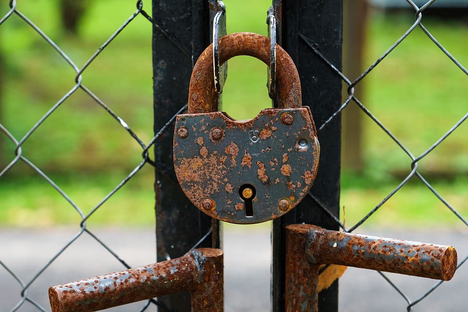 padlock, gate, closed, locking, metal, old, rusty, rust, locks, padlocks