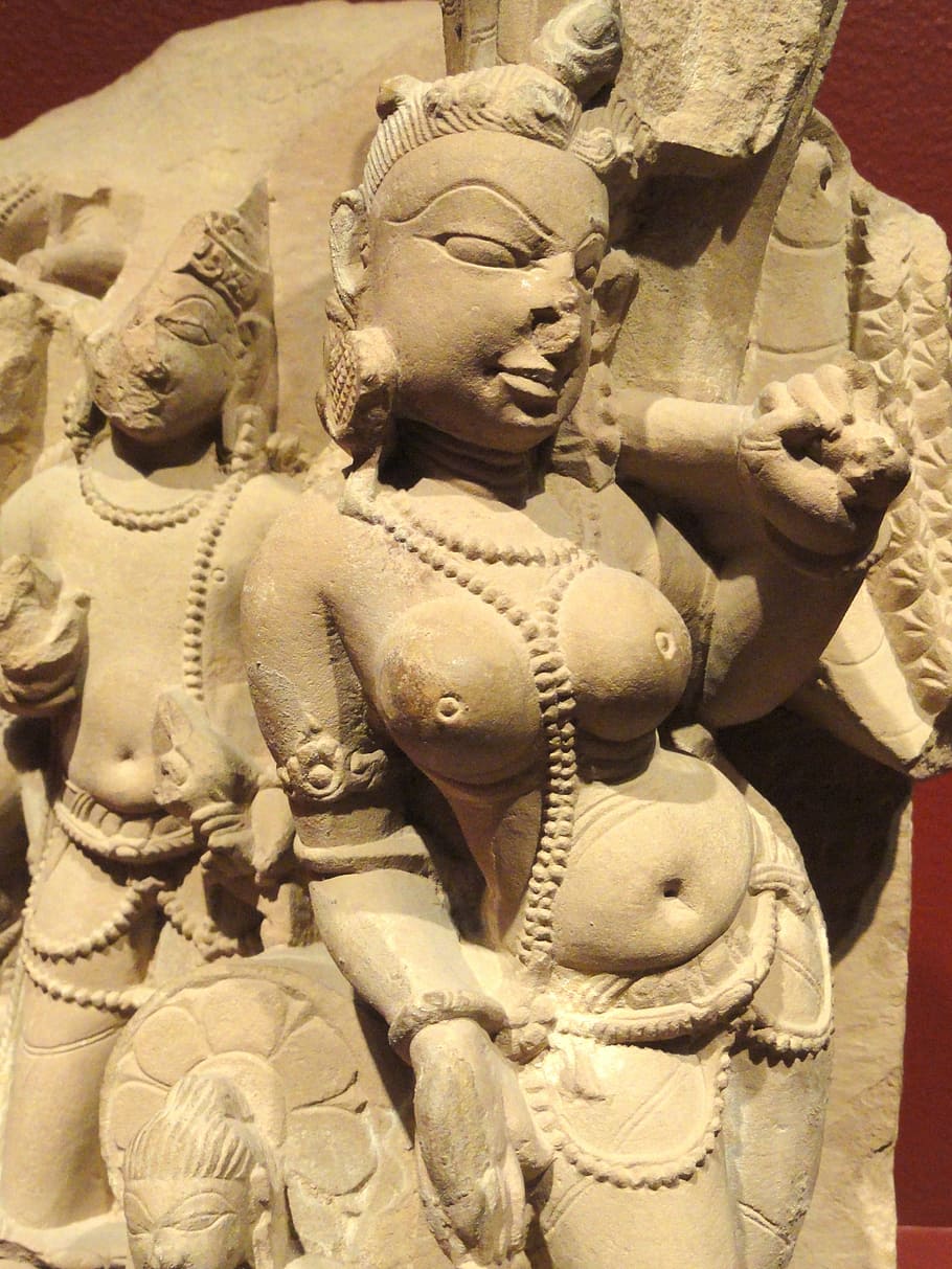 attendants, vishnu, personification, mace, rajasthan, india, sandstone, sculpture, artwork, statue