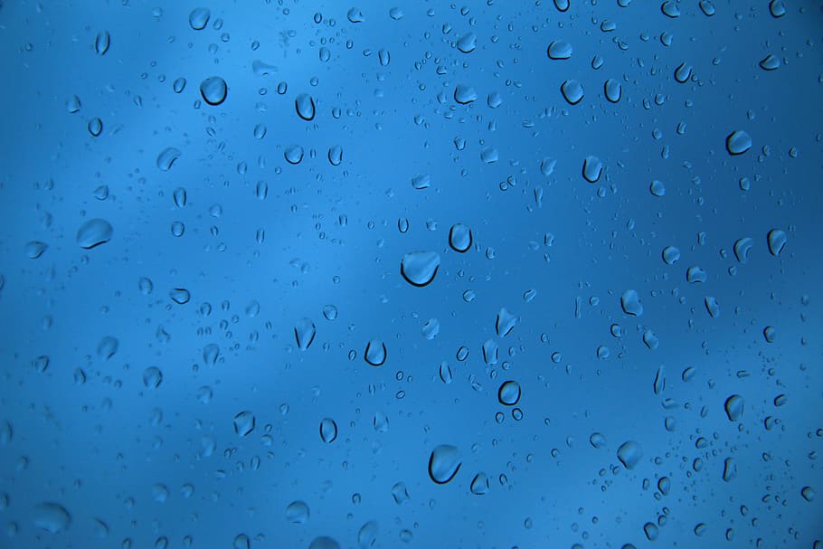 Hujan, Tetesan Air, drop, basah, titisan hujan, latar belakang, air, cairan, biru, kondensasi