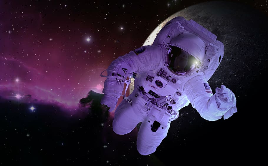 astronaut on galaxy, moon, astronaut, astronomy, forward, space travel, technology, float, space, planet