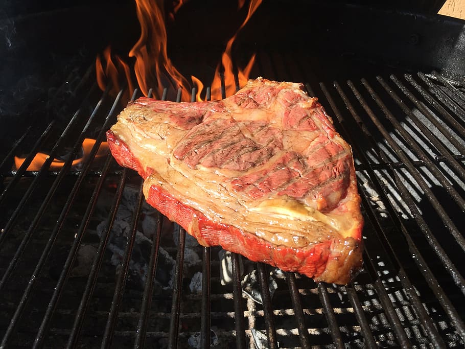 grilled beef, steak, embers, bbq, barbecue, meat, grid, food and drink, food, preparation