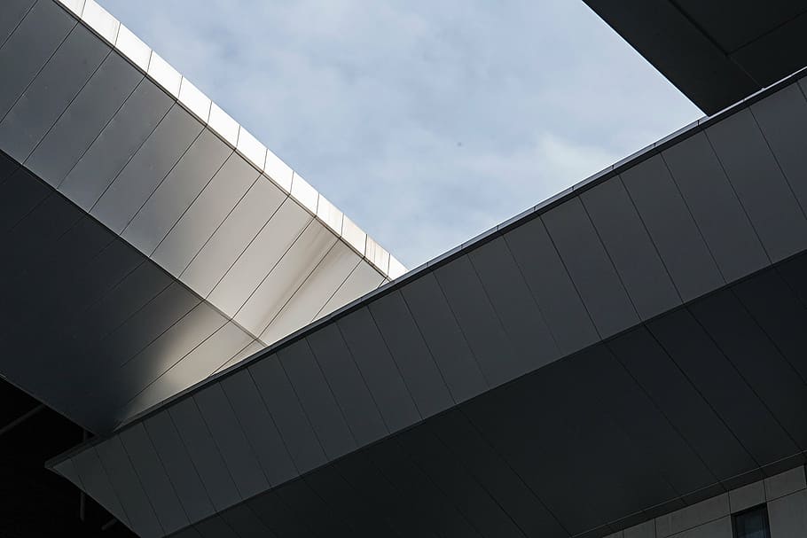 white, gray, building, daytime, sky, roof, clouds, steel, stadium, infrastructure