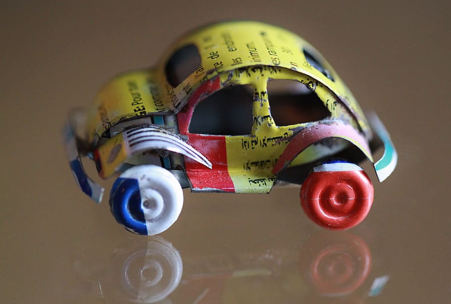 close-up, yellow, multicolored, volkswagen, beetle, coupe, scale, model, auto, toy car