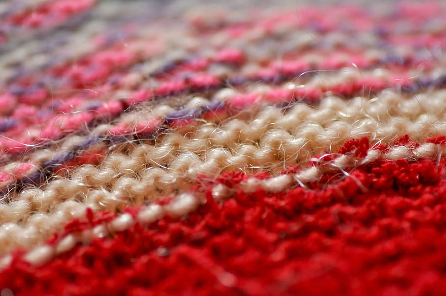 close-up, red, pink, beige, knitted, textile, knitting, wool, knitting stitch, knittingwork