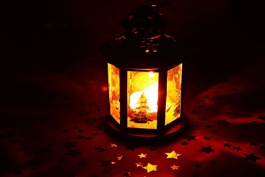 lighted, projection candle lantern, projection, candle lantern, candle, christmas, decoration, flame, glowing, illuminated