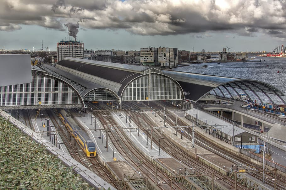 amsterdam, central station, netherlands, center, architecture, transportation, built structure, building exterior, rail transportation, city