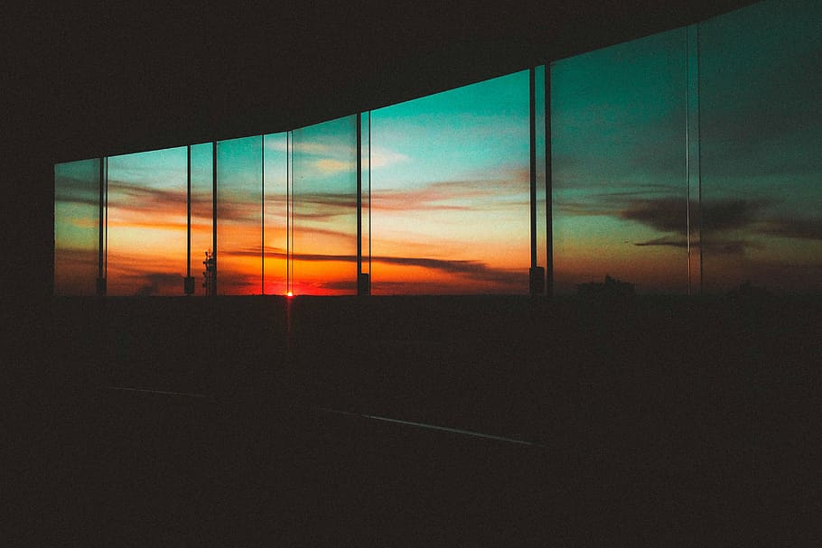 untitled, sunset, clouds, windows, silhouette, glass, nature, dark, sky, window