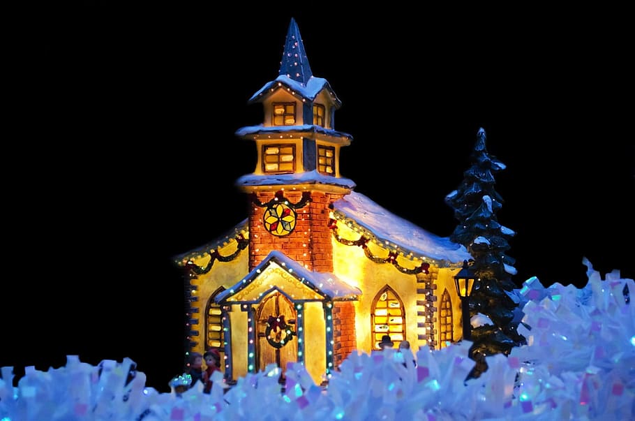 brown painted house, background, candle, card, chapel, christian, christianity, christmas, church, cold