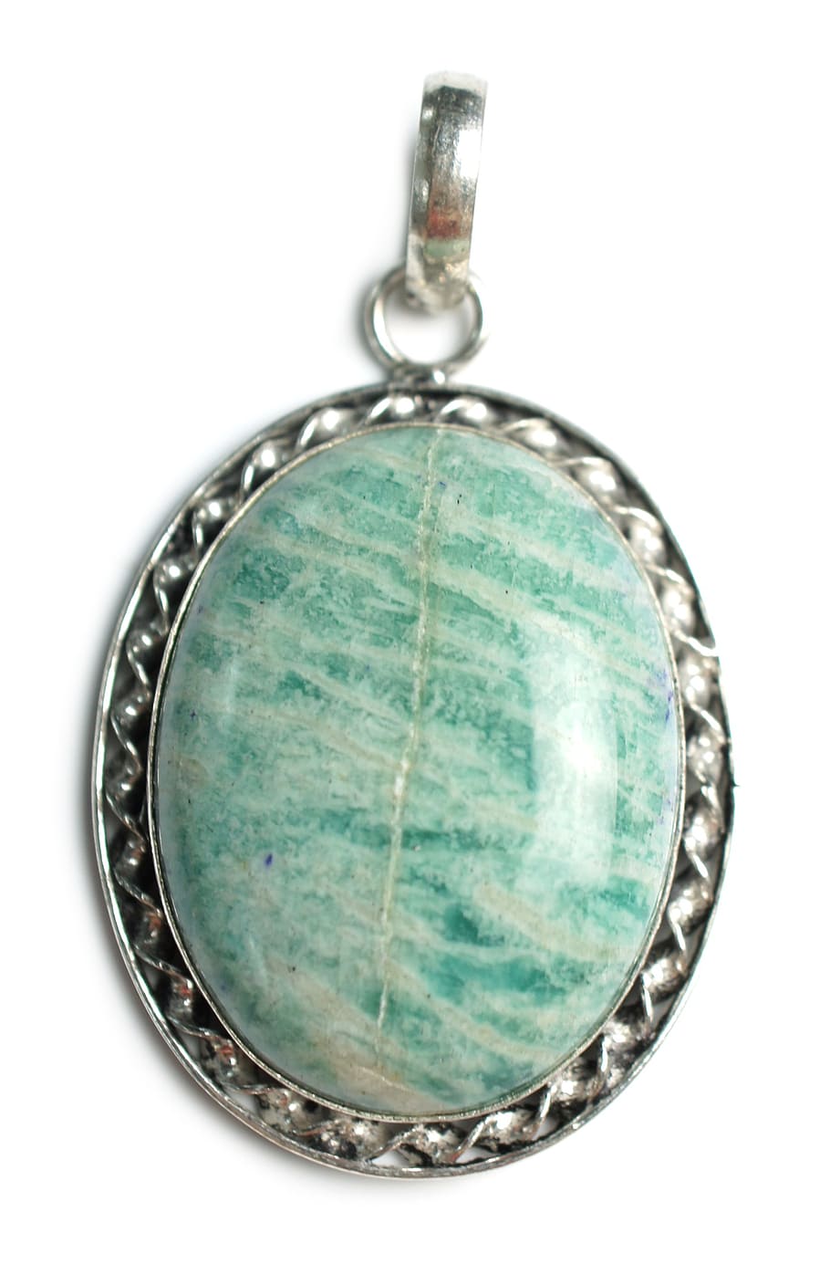 round silver-colored necklace pendant, amazonite, stone, pendant, goddess, asian, gem, gemstones, handmade, jewelry