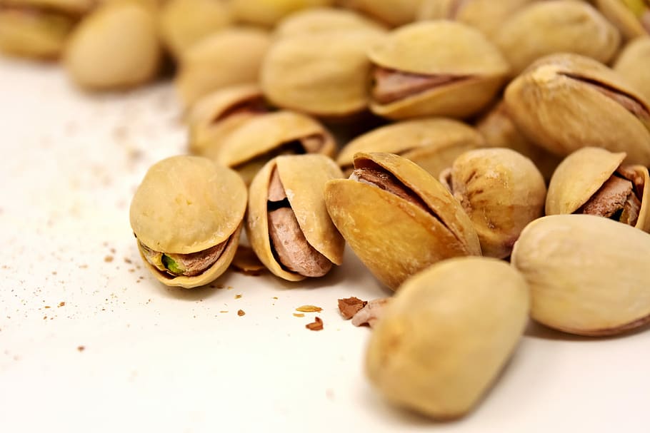brown nut lot, pistachios, eat, delicious, snack, cores, food, shell, green, salty