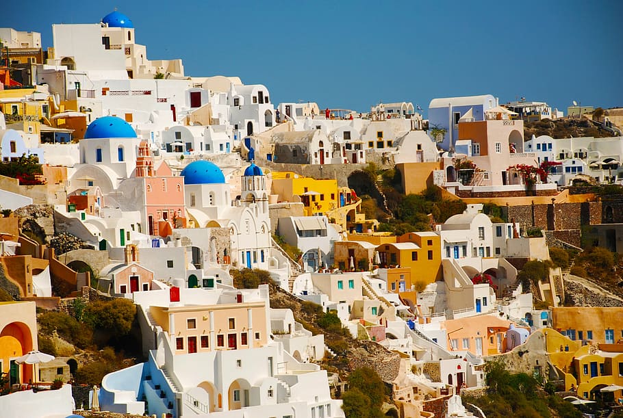 top, view photography, houses, santorini, greece, island, travel, greek, europe, aegean