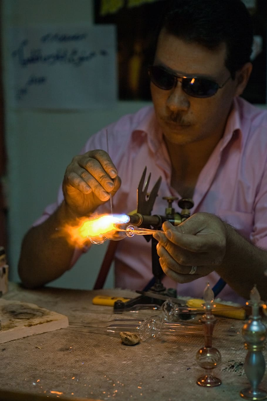 glass, fabrication, flame, burning, egyptian, man, craft, holding, one person, skill